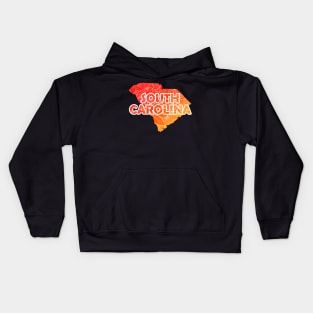 Colorful mandala art map of South Carolina with text in red and orange Kids Hoodie